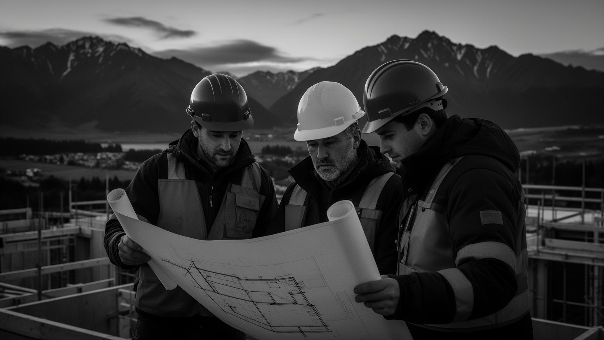 Darkstar team reviewing plans on site